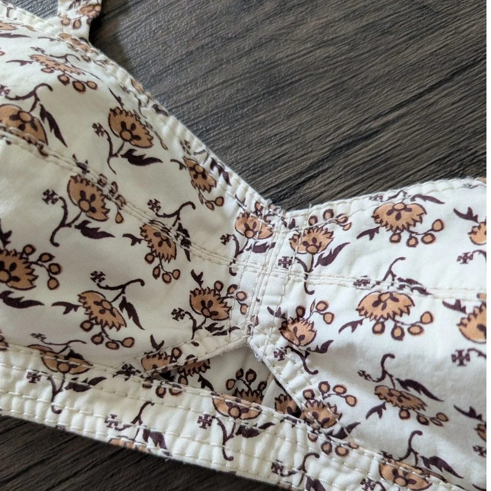 Tory Burch Dandelion Print Cotton Bra Top Cream Brown Size 2